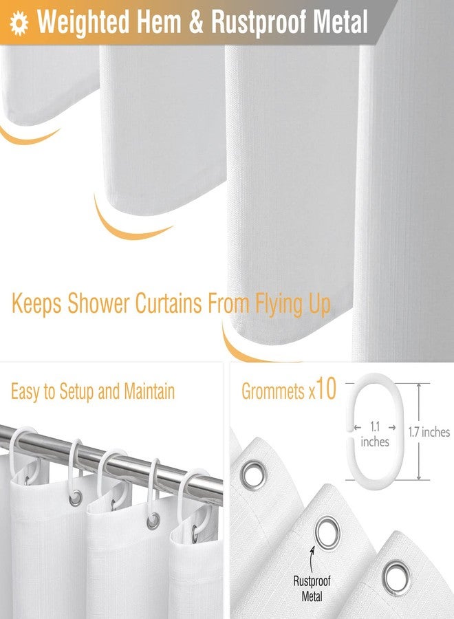 BTTN ستارة حمام من قماش BTTN، ستارة حمام من قماش البوليستر المتين ذو ملمس الكتان مع خطافات بلاستيكية، أبيض، 54 بوصة عرض × 78 بوصة طول (عبوة من قطعة واحدة) - Image 5